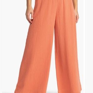 Roxy Golden Tropic Wide Leg Beach Pants Size XS 4 Apricot Orange
